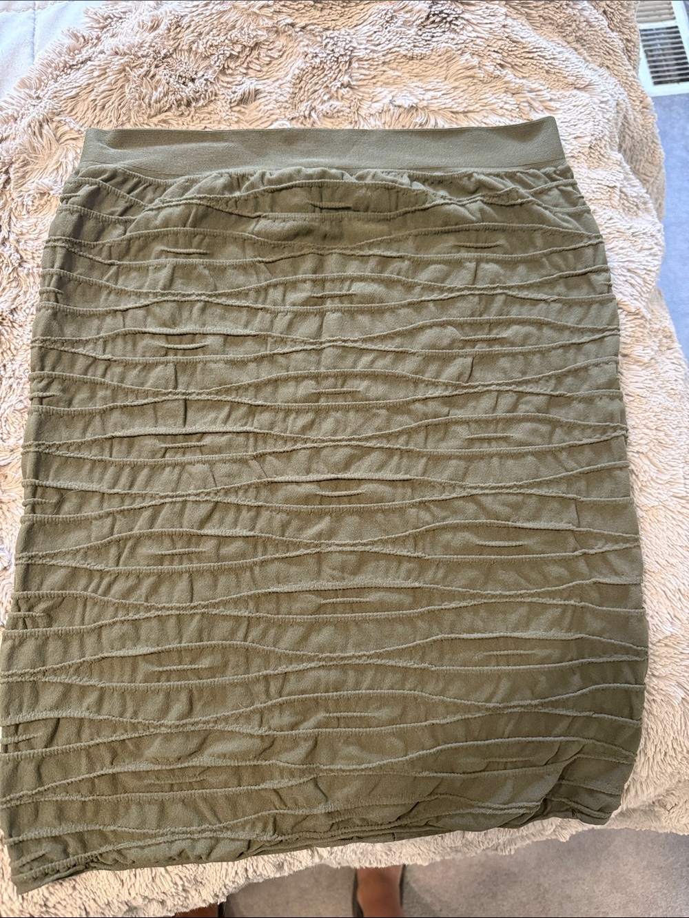 Last Tango Olive Green Ruffled Knit Pencil Skirt